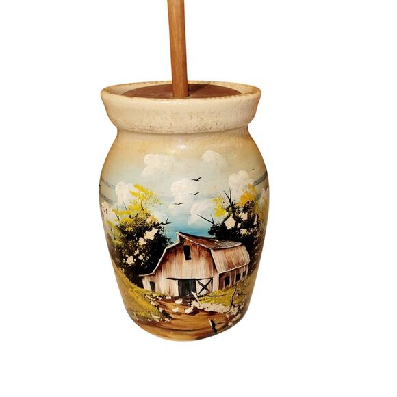 Vintage Ruth Poage Pottery Earthware Urn Butterchurn With Lid Handpaited - Picture 1 of 10